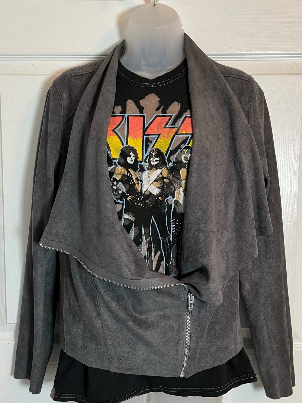BLANKNYC Charcoal Gray Faux Suede Asymmetrical Punk Grunge Moto Jacket L